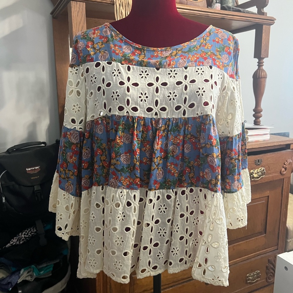 Umgee USA Floral Patchwork Lace Top